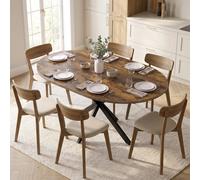 HOMCOM Mesa de Comedor Extensible de 100/135x100 cm para 4-6 Personas, Ovalada/Redonda, Patas de Acero Hilado, Mesa de Cocina Industrial, Ahorro de Espacio, Color Marrón Rústico