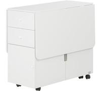 HOMCOM Mesa de Comedor Plegable 1 Armario 6 Ruedas 120x80x75 cm Blanco