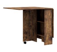 HOMCOM Mesa de comedor plegable abatible para 6 personas con 2 estantes abiertos y ruedas con freno, Marrón Aosom España