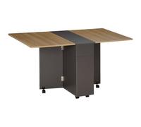 HOMCOM Mesa de comedor plegable con almacenamiento de 2 cajones y 1 armario sobre ruedas, 76 x 140 x 74 cm, gris y madera natural