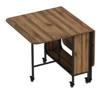 HOMCOM Mesa de Comedor Plegable con Ruedas Alas Abatibles y Estante Mesa Plegable para Salón 130x80x74 cm Marrón Aosom España