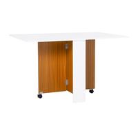HOMCOM Mesa de Comedor Plegable con Ruedas Mesa Auxiliar Multifuncional con 2 Alas Abatibles 120x80x73 cm Blanco y Teca Aosom España