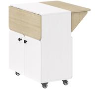 HOMCOM Mesa de comedor plegable con ruedas, mesa de cocina 4 personas, 2 abatibles, estantería, armario, 70x83x75cm, blanco Aosom España