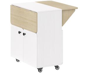 HOMCOM Mesa de comedor plegable con ruedas, mesa de cocina 4 personas, 2 abatibles, estantería, armario, 70x83x75cm, blanco Aosom España