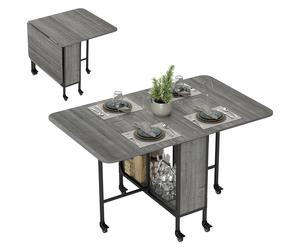 HOMCOM Mesa de comedor plegable con ruedas, mesa de cocina para 6 personas con 2 taburetes y estante integrado, para espacios pequeños, comedor, 130x80x74 cm, Gris