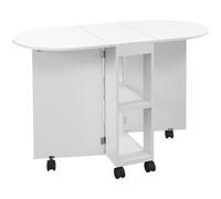HOMCOM Mesa de Comedor Plegable Mesa de Cocina Moderno con Ruedas Abatibles y 2 Estantes Abiertos Carga 80 kg 120x60x77 cm