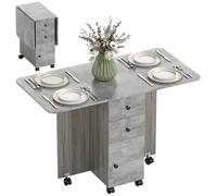 HOMCOM Mesa de comedor plegable, mesa de cocina plegable con 2 bandejas plegables, 2 cajones, 1 armario y 1 estante de almacenamiento 120x60 x cm - Gris