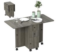 HOMCOM Mesa de cocina plegable mesa de comedor plegable 2 paneles abatibles con 2 cajones 1 armario Gris Aosom España