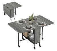 HOMCOM Mesa de Comedor Plegable, Mesa de Cocina Rectangular Plegable, Mesa Extensible con Ruedas para hasta 6 Personas, 6 Ruedas y Estante Integrado, para Espacios pequeños, Comedor, Gris