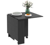 HOMCOM Mesa de Comedor Plegable, Mesa Plegable para 4-6 Personas, Moderna Mesa de Cocina Que Ahorra Espacio con 2 Estantes y 2 Ruedas, Madera, 140x80x74 cm, Negro