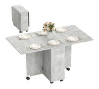 HOMCOM Mesa de Comedor Plegable para 6 Personas, Gris Cemento | Mesa de cocina abatible, ruedas con bloqueo, escritorio plegable, 2 cajones, 2 puertas y armario, para salón, 140x76x74 cm.