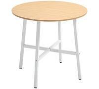 Homcom mesa de comedor redonda para 4 personas mesa de cocina con patas de acero para salón oficina ø80x76 cm natural y blanco