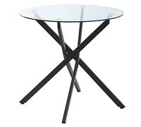 HOMCOM Mesa de Comedor Redonda con Encimera de Cristal Templado Transparente y Patas Cruzadas de Metal Mesa de Centro Moderna para Salón Ø80x75 cm Negro