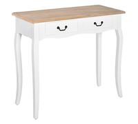 HomCom Mesa de consola estilo retro 2 cajones pino 87x34x78,5 cm Blanco