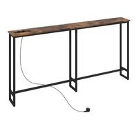 HOMCOM Mesa de Consola Estrecha 160 cm Estación de Carga Marrón Rústico | Consola de Recibidor, Mesa de Sofá, Marco de Acero, Estilo Industrial, Pasillo, Entrada, Salón, Dormitorio