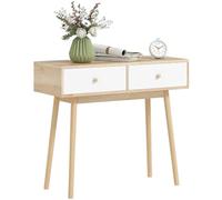 HOMCOM Mesa de Consola Estrecha Consola de Recibidor Mesa de Sofá con 2 Cajones Estilo Moderna para Pasillo Entrada Salón Dormitorio Roble