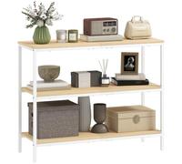 Homcom mesa de consola estrecha 101x35x80 cm consola de recibidor mesa de recibidor moderna con 3 estantes abiertos y patas de metal para pasillo entrada salón dormitorio natural y blanco 101 cm