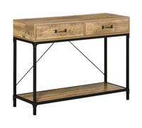 HOMCOM Mesa de Consola Industrial con 2 Cajones y Estante, Marrón y Negro | Mesa de Sofá, Consola Recibidor, Patas de Metal, para Salón, Pasillo, Entrada
