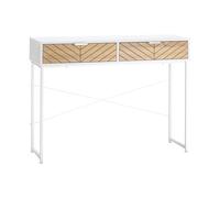 HOMCOM Mesa de Consola Recibidor 100x30x75cm con 2 Cajones Marco de Metal Blanco White