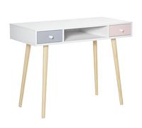 HomCom Mesa de escritorio infantil consola 1 compartimento 2 cajones estilo nórdico multicolor
