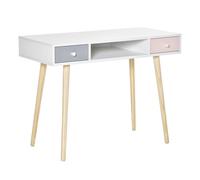 Homcom mesa de escritorio infantil mesa consola con 1 compartimento abierto y 2 cajones estilo nórdico para estudio entrada dormitorio 100x48x76,5 cm multicolor
