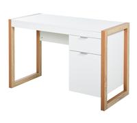 HOMCOM Mesa de Escritorio Mesa de Ordenador Espaciosa con Cajón Armario Patas de Forma Rectangular Estilo Moderno Decoración Adicional 112,5x50x75,5 cm Blanco