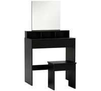 HOMCOM Mesa de Maquillaje con Espejo 3 Estantes 2 Cajones y Taburete de Madera 75x38x135 cm Negro Aosom España