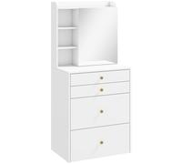 HOMCOM Mesa de Maquillaje con Espejo, Taburete, Armario, Cajones y Estantes, Blanco