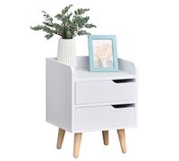 HOMCOM Mesa de Noche Multiusos con 2 Cajones Espaciosos Patas Elevadas de Pino Mesita Noche para Sala Dormitorio 33x28x42 cm Blanco Aosom España