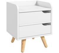 HOMCOM Mesa de Noche Multiusos con 2 Cajones Espaciosos Patas Elevadas de Pino Mesita Noche para Sala Dormitorio 33x28x42 cm Blanco Aosom España