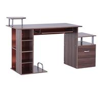 HOMCOM Mesa de Ordenador 120 cm Mesa de Escritorio con Múltiples Estantes Cajón Bandeja de Teclado Soportes para Monitor Impresora y CPU 152x60x88 cm Marrón