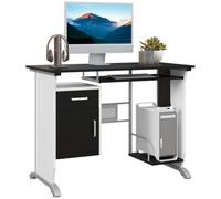 HOMCOM Mesa de Ordenador Armario, Bandeja Teclado 100x52x75cm Negro/Plata | Escritorio de Oficina, Mesa de PC, Hogar Escuela y Oficina, Mobiliario