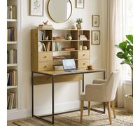 HOMCOM Mesa de ordenador con 4 cajones y estantes, 105x60x142 cm, mesa de trabajo moderna, mesa de oficina para oficina, sala de estar, Nature