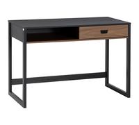 HOMCOM Mesa de ordenador, diseño industrial, tablero grande con cajón y estante en aglomerado, 110 x 50 x 76 cm, acabado nogal y negro Black