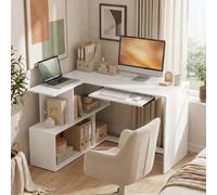HOMCOM Mesa de ordenador en forma de L con teclado extraíble, 4 tableros abiertos, mesa de trabajo para oficina en casa, mesa de oficina, 120x100x76 cm, blanca