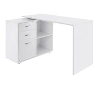 HOMCOM Mesa de Ordenador Escritorio Mesa Esquinera Oficina 2 Formas con 2 Estantes 3 Cajones Mesa de Despacho Escuela Estudio Madera Blanco Aosom España