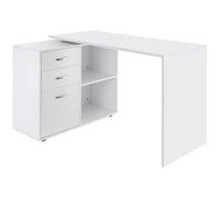 HOMCOM Mesa de Ordenador Escritorio Mesa Esquinera Oficina 2 Formas con 2 Estantes 3 Cajones Mesa de Despacho Escuela Estudio Madera Blanco