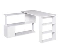 HOMCOM Mesa de Ordenador Mesa Esquinera Giratorio 360° Múltiformas para Hogar Escuela y Oficina 5 Estantes Librería Blanco Aosom España