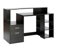 HOMCOM Mesa de Ordenador PC 137x55x92 cm Escritorio con Estantería de 3 Estantes 2 Cajones y Soporte para Impresora para Oficina Estudio Despacho Black 137x55x92cm