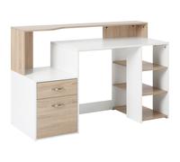 HOMCOM Mesa de Ordenador PC 137x55x92 cm Escritorio con Estantería de 3 Estantes 2 Cajones y Soporte para Impresora para Oficina Estudio Despacho Oak and white