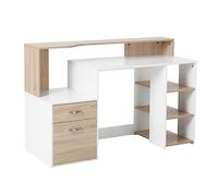 HOMCOM Mesa de Ordenador PC con Estantería 137x55x92 cm Blanco y Roble