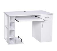 HOMCOM Mesa Escritorio para PC Mesa de Ordenador con Estantes Abiertos y baldas Ajustables Armario Soporte para CPU y Bandeja Extraíble 120x60x74 cm Blanco