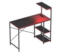 Escritorio Gaming de Fibra de Carbono con Luces LED 110x50 cm Tomas de Corriente Estantes y Control Remoto Negro Negro