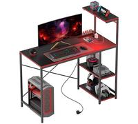 HOMCOM Mesa Gaming con Luces LED con Tomas de Corriente 110x50 cm Negro