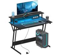 HOMCOM Mesa Gaming con Luces LED, Tomas de Corriente, 100x60 cm, Negro