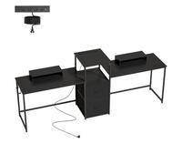 Homcom mesa gaming doble, escritorio extralargo de 244 cm, mesa gamer con estación de carga, puertos usb, soportes para monitor, cajones de tela y ganchos para auriculares, negro