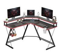HOMCOM Mesa Gaming Esquinero con Enchufes en Forma de L 128x128 cm Negro