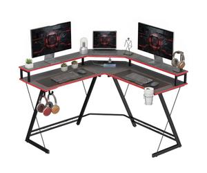 HOMCOM Mesa Gaming Esquinero con Enchufes en Forma de L 128x128 cm Negro