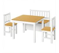 HOMCOM Mesa Infantil con 2 Sillas y Banco con Almacenaje Blanco y Natural