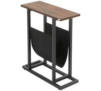 HOMCOM Mesa Lateral Noche Bolsillo 49x19x55cm marrón Oscuro | Mesa de café estrecha de acero, mesa de sofá para salón y dormitorio